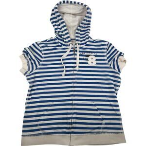Vintage y2k Women's White Blue Striped Mossimo Full Zip Hoodie Sweatshirt Sz M/L
